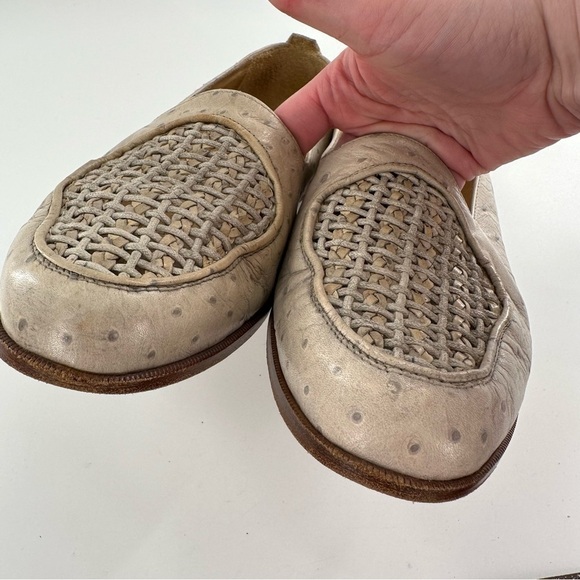 Kenneth Cole mens loafers 10 cream woven Italian ostrich quill vintage 80s 90s
